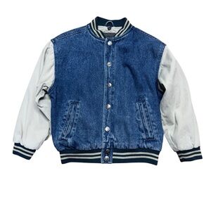 Men's Denim Varsity Jacket - Blue and White